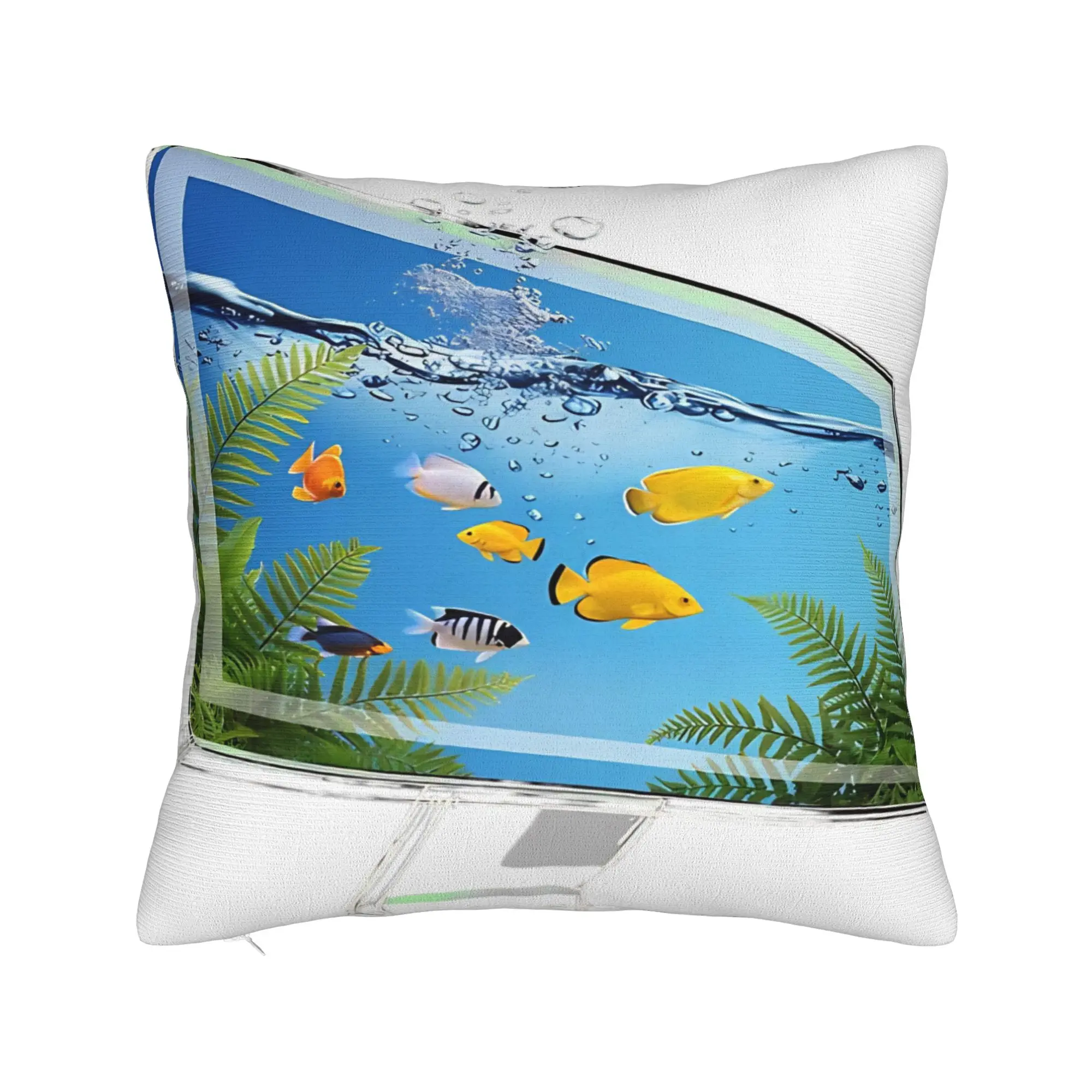 Retro Futuristic Aquarium Screen  Square Pillowcases Polyester Bed Car Frutiger Aero Cushion Cover Decorative Pillowcase 45*45