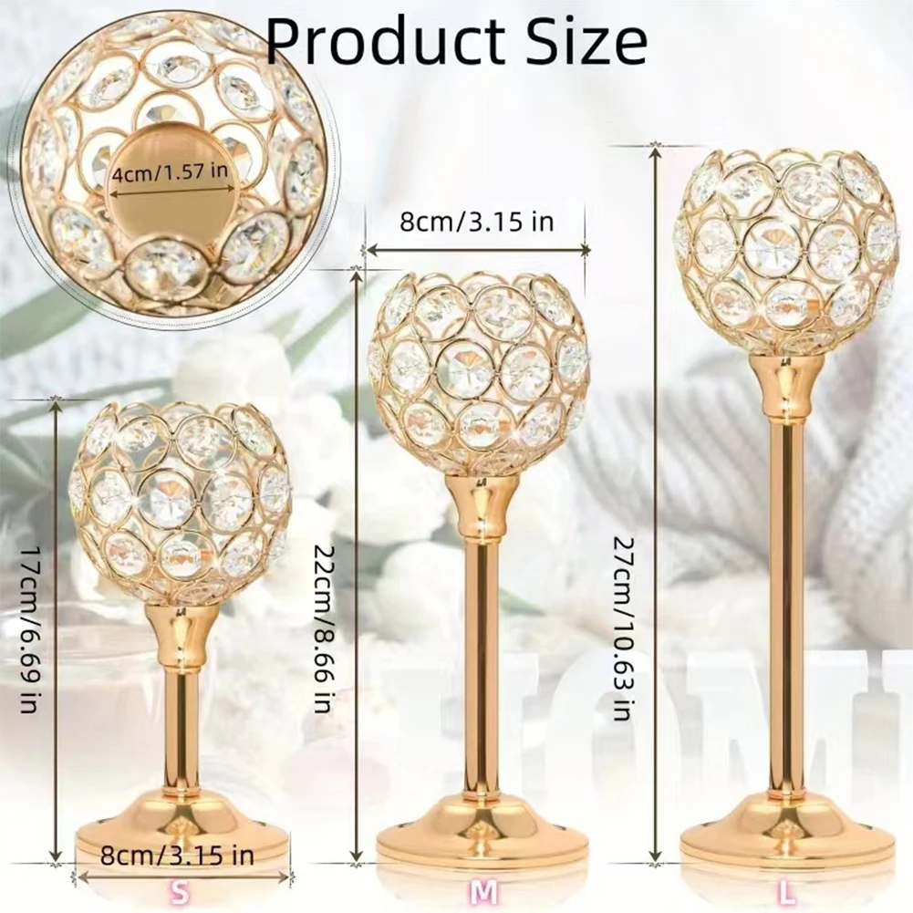 Golden Candlestick Table Wedding Decoration 3 Metal Crystal Bowl Candlestick High Voting Candlestick