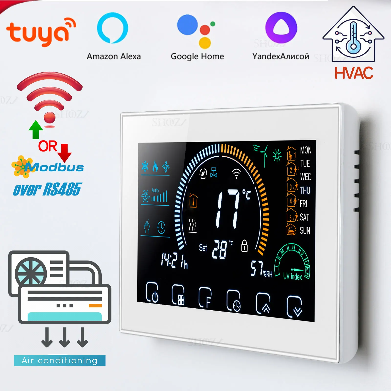 Termostato programable TUYA WiFi/RS485 Modbus RTU para control de válvulas de sistema de calefacción/refrigeración de aire acondicionado y sistema