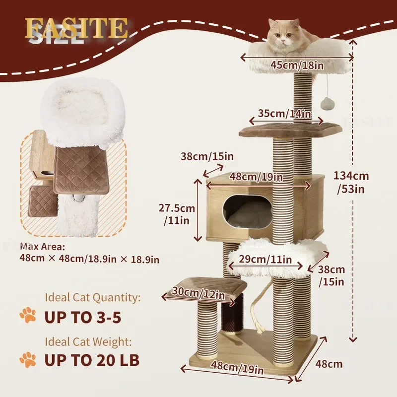 For Large Cats Cat Tree Climbing Frame with Sisal Scratching Post Integrated Litter Box Platform Multi-level Jumping Shelf