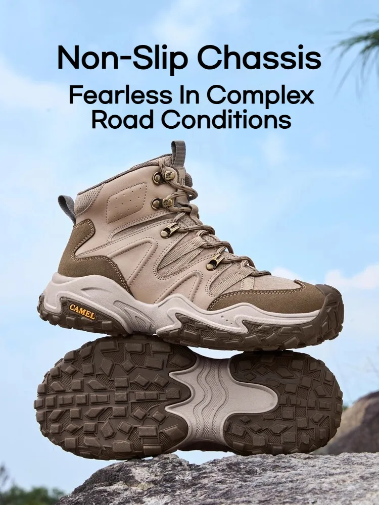 Golden Camel High-Top Men's Hiking Shoes Thick Sole Anti-Slip Shock Absorbing Climbing Boot Professional Outdoor Hiking Sneakers