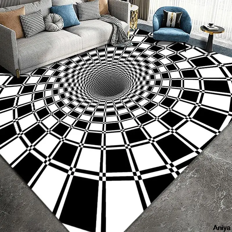 Home Decor Swirl Illusion Anti-Slip Carpet Floor Mats Area Rugs Geometric Prints Abstract Optical Living Room Bedroom Door 