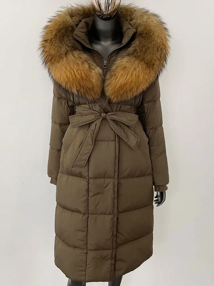 Longue à capuche doudoune femmes nouveau hiver chaud blanc doudoune d'oie femmes réel manteau de fourrure de renard femme manteau de fourrure naturelle