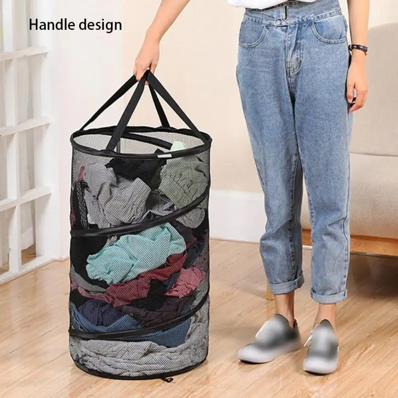 Multiple Pieces High-quality Cylindrical Folding Laundry Basket Mesh Basket Household Large Capacity Package Multi Functional
