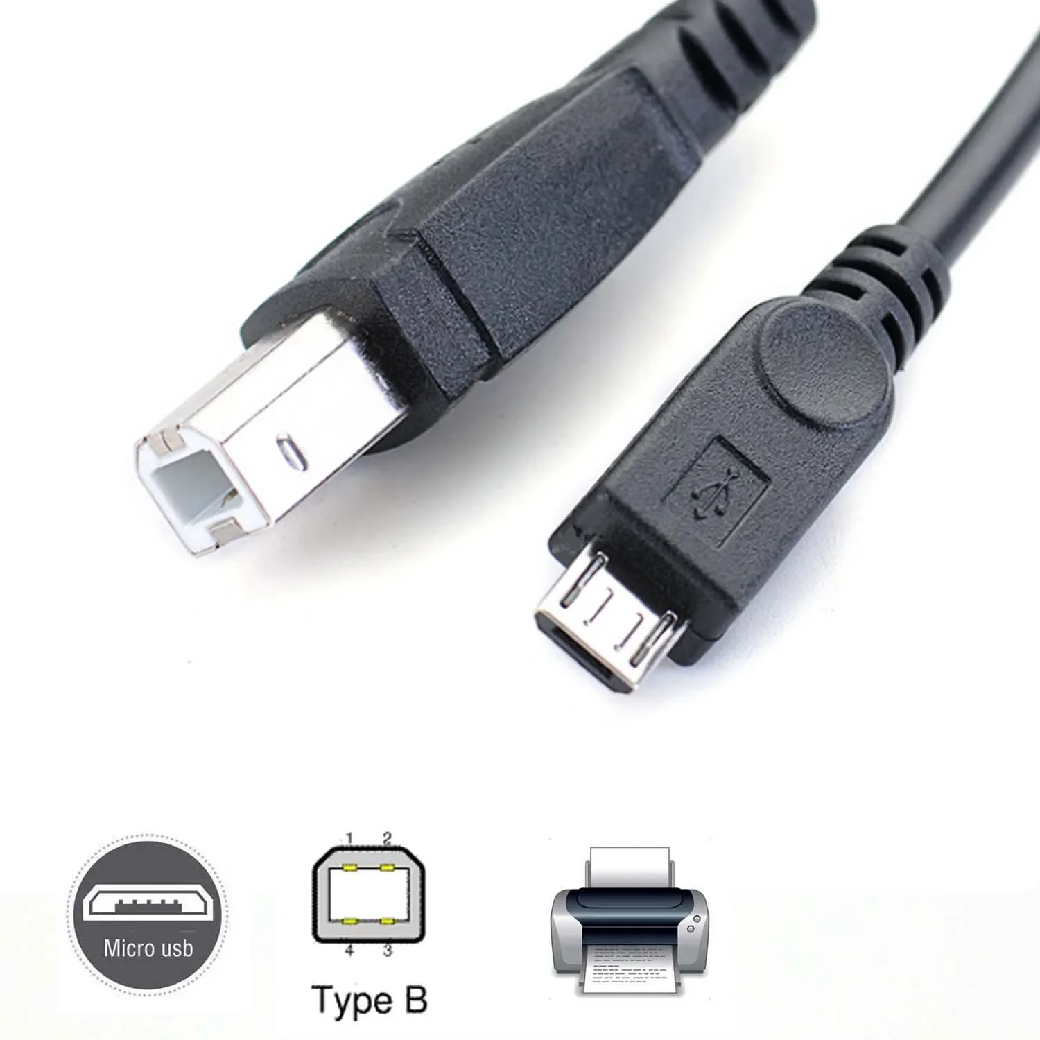 micro usb Male to USB 2.0 B Male Data OTG Cable Cord Phone Printer Scanner support smart phone tablet