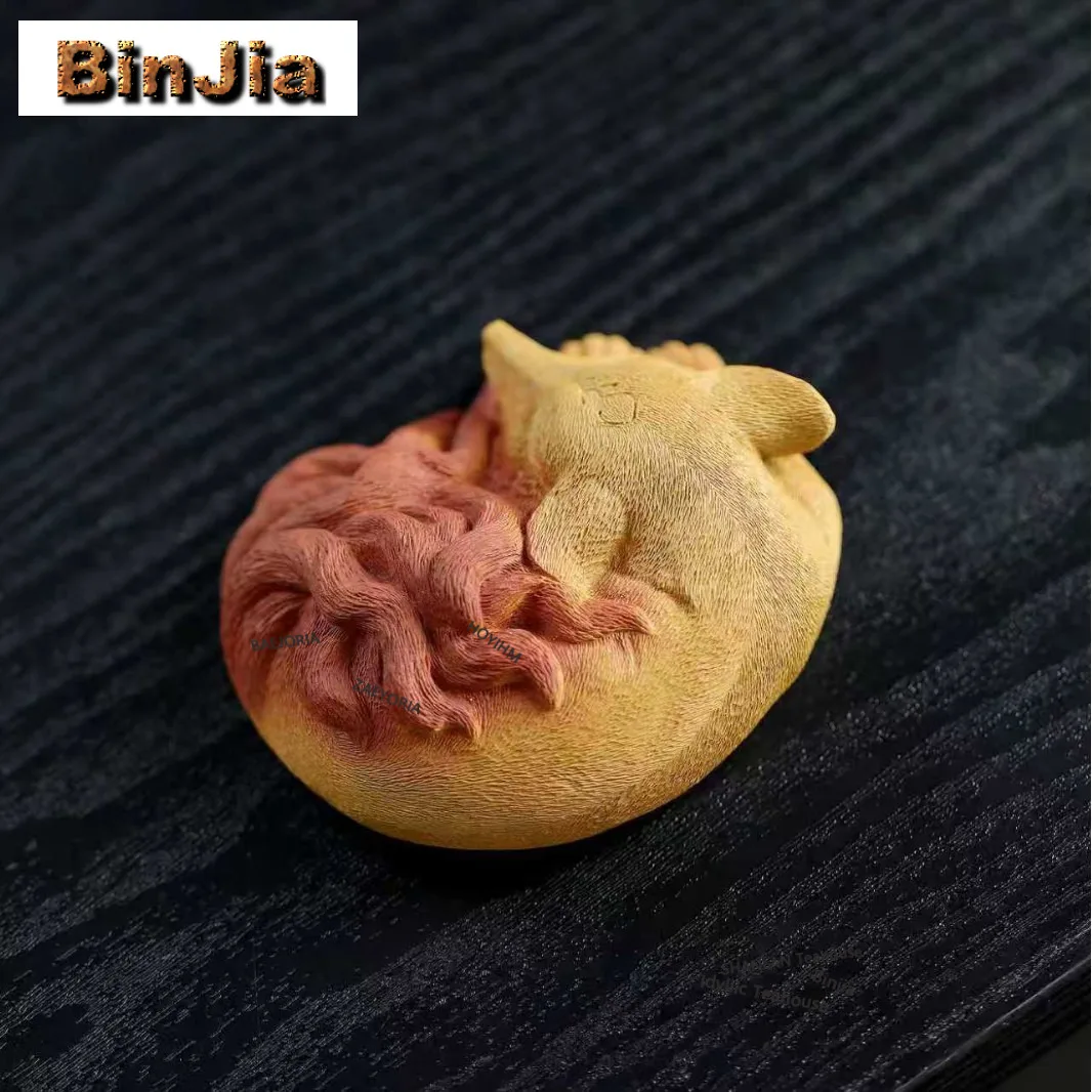 Yixing Zisha Nine-tailed Fox Tea Pet Handmade Lucky Model Tea Figurine Play Toys Tea Statue Ornaments Cha Workmanship Supplies
