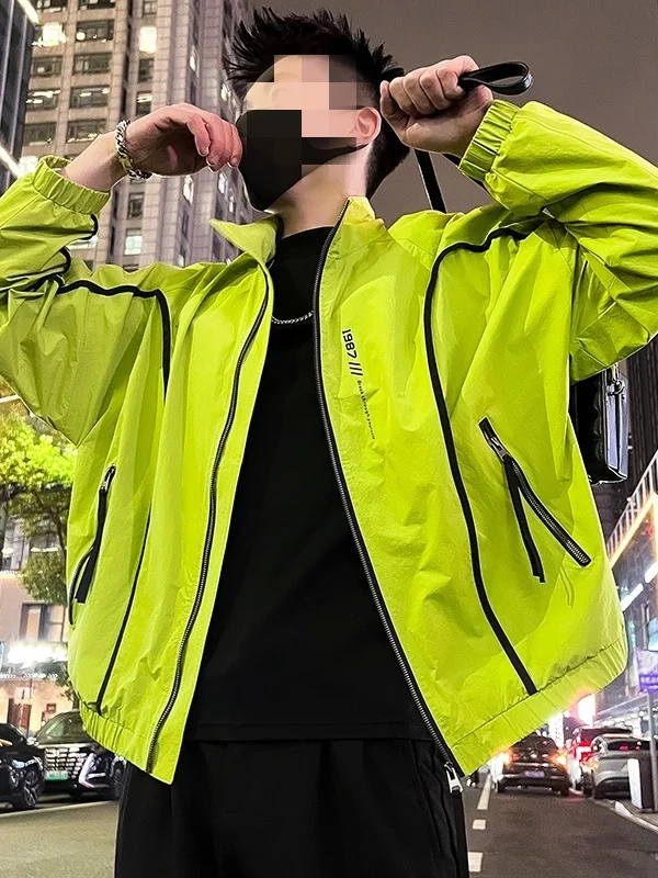 

Casual Faionable Men's Jaet Spring Autumn Embroidery Cool Street Sle Polyester Fiber Zipper Closure Long Sve Loose Fit