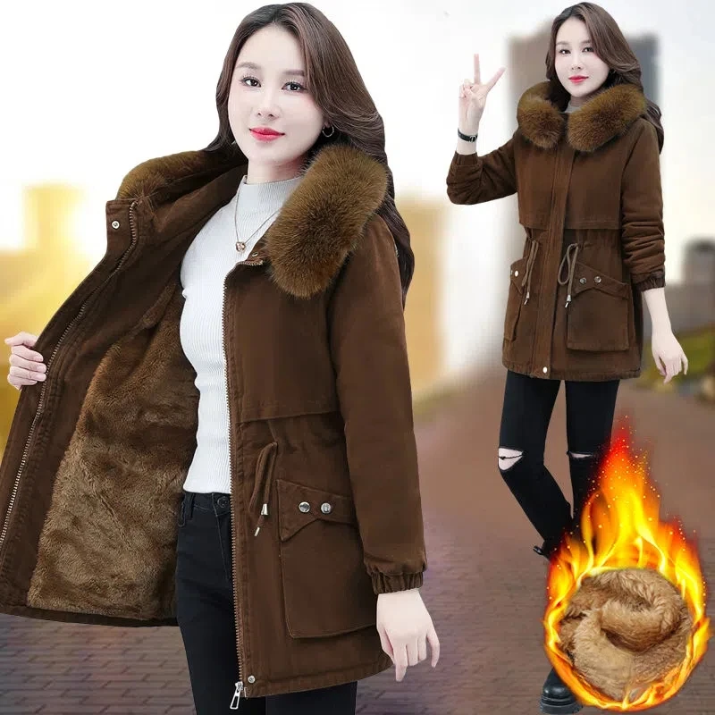 Parka giacca invernale da donna cappotto imbottito Casual allentato femminile collo di pelliccia di peluche di grandi dimensioni capispalla in cotone spesso