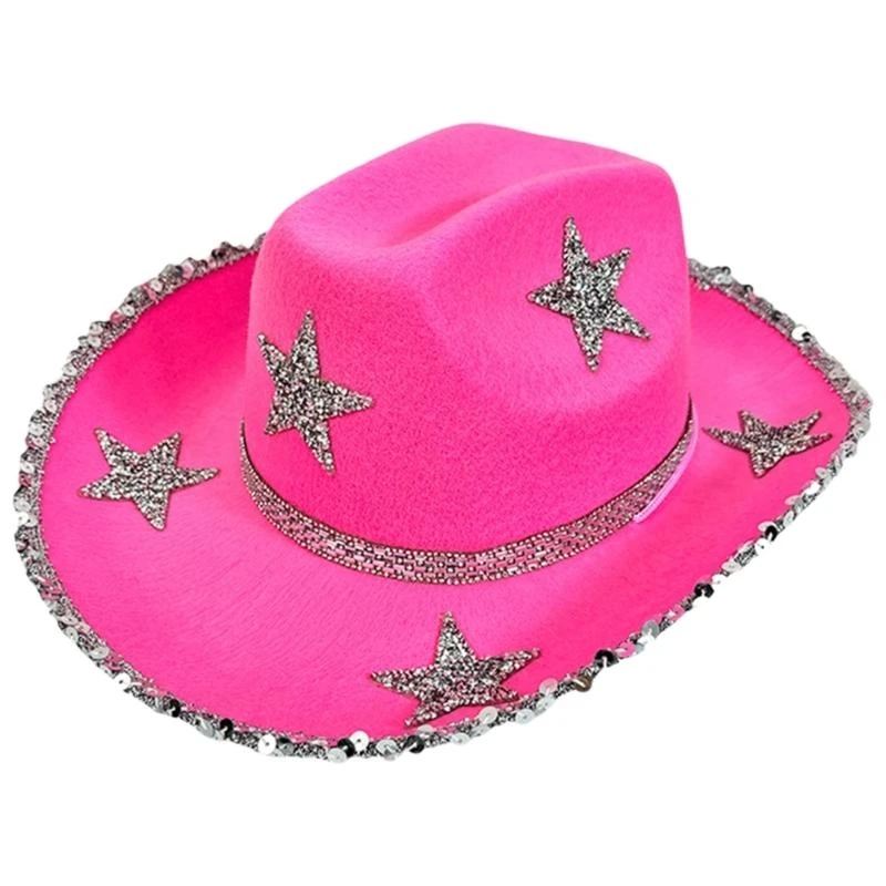 400A Star Cowboy Hats Shimmering Crystal Hat for Disco House Cocktail Parties