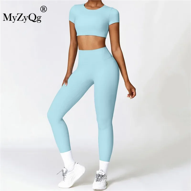 MyZyQg Women Pant Sets High Intensity Tight Yoga Short Sleeve T-shirt Outside Leisure Sports Pilate Running Fitness Legging Suit