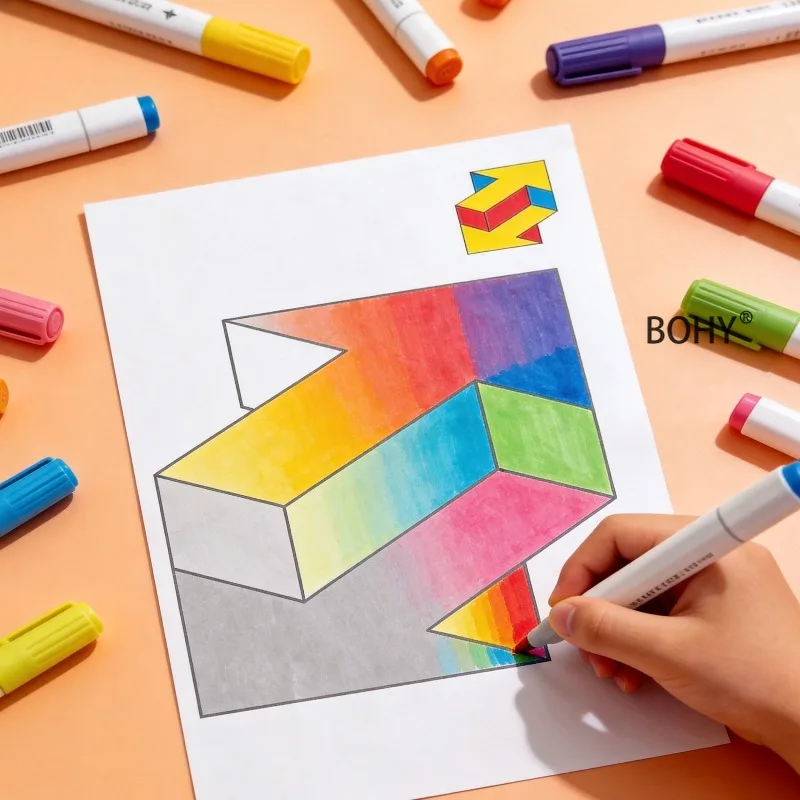 1 3D Space Drawing and Coloring Book, 16 Loose Leaf Pages, Exercise Vertical Observation Ability, Stimulate Spatial Imagination