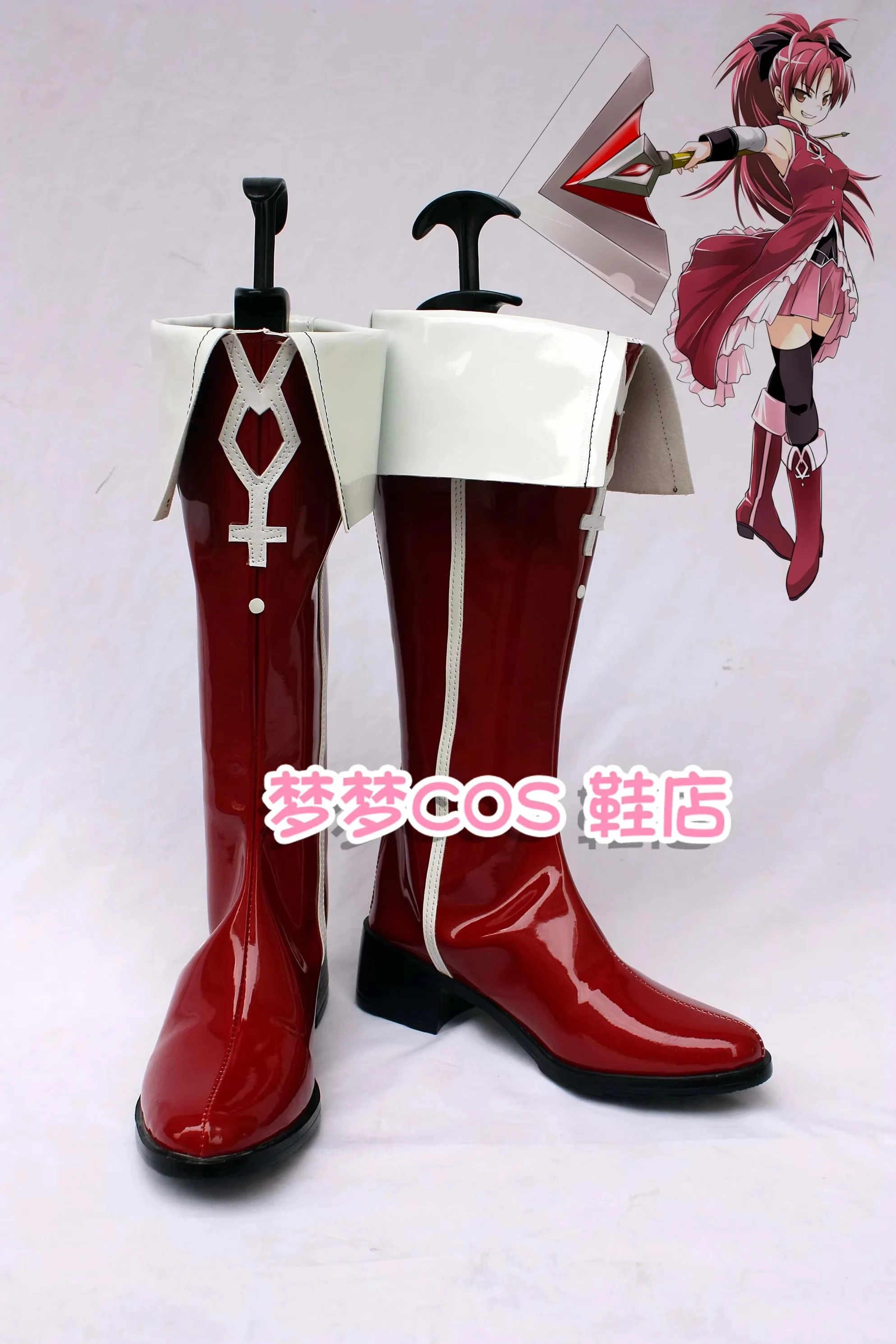 

Anime Puella Magi Madoka Magica Kyoko Sakura Cosplay Shoes Wine Red Long Boots For Halloween Christmas