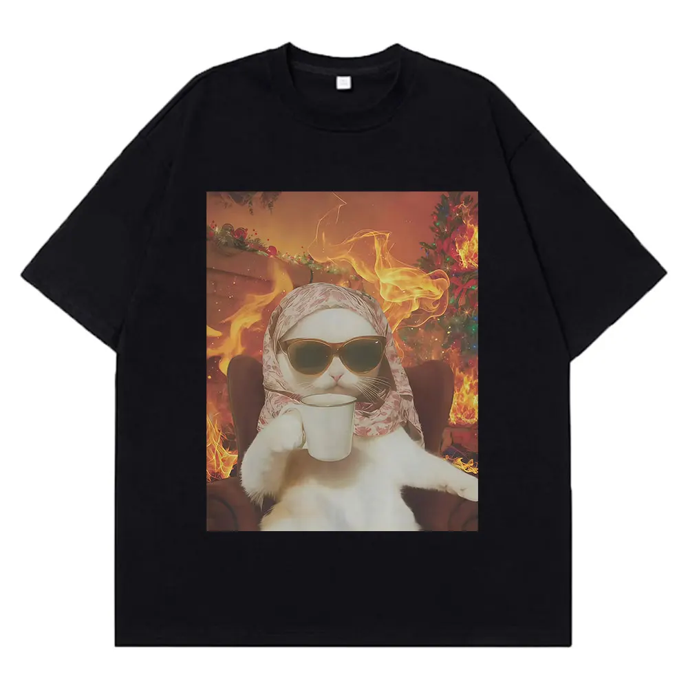 I Chill Cat Xmas Funny Cat Meme T-shirt Men Women Casual and Loose T-shirt Summer Cotton Hip-hop Aesthetic Fashion T-shirts Tops