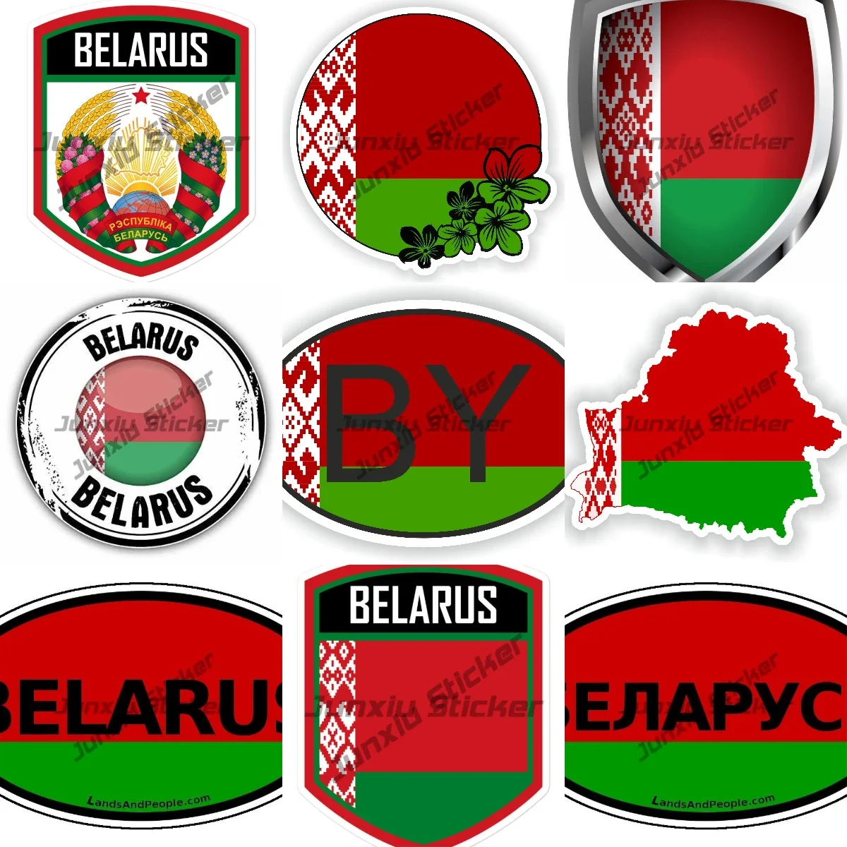 

Belarus Coat of Arms Emblem Stickers Round Belarusian Flag Country Code BY Oval Decal UV Protected Sticker Accessories