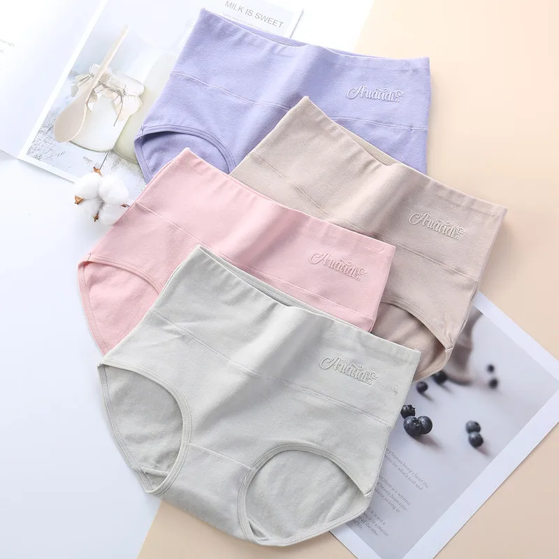 

2Pcs/Lot Women's Panties High Waist Abdominal Underwear for Female Cotton Brief Girls Solid Color Underpant Ladies Sexy Lingerie