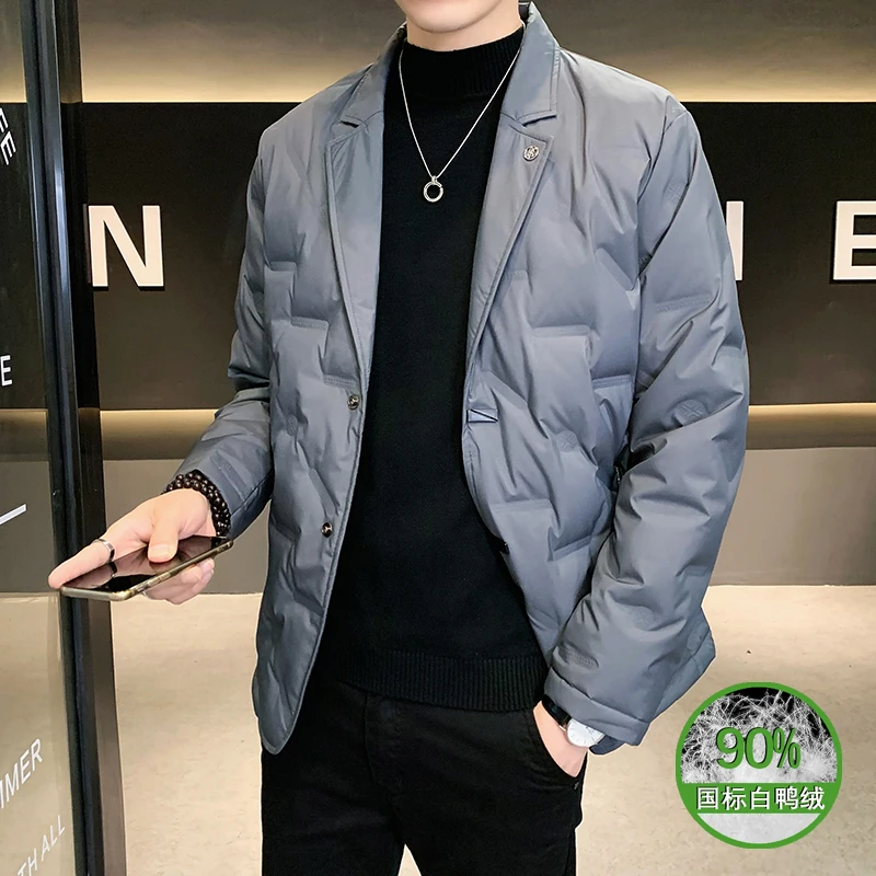 

High-quality men's fashionable and stylish winter national standard 90 figure-hugging square collar embossed down suit