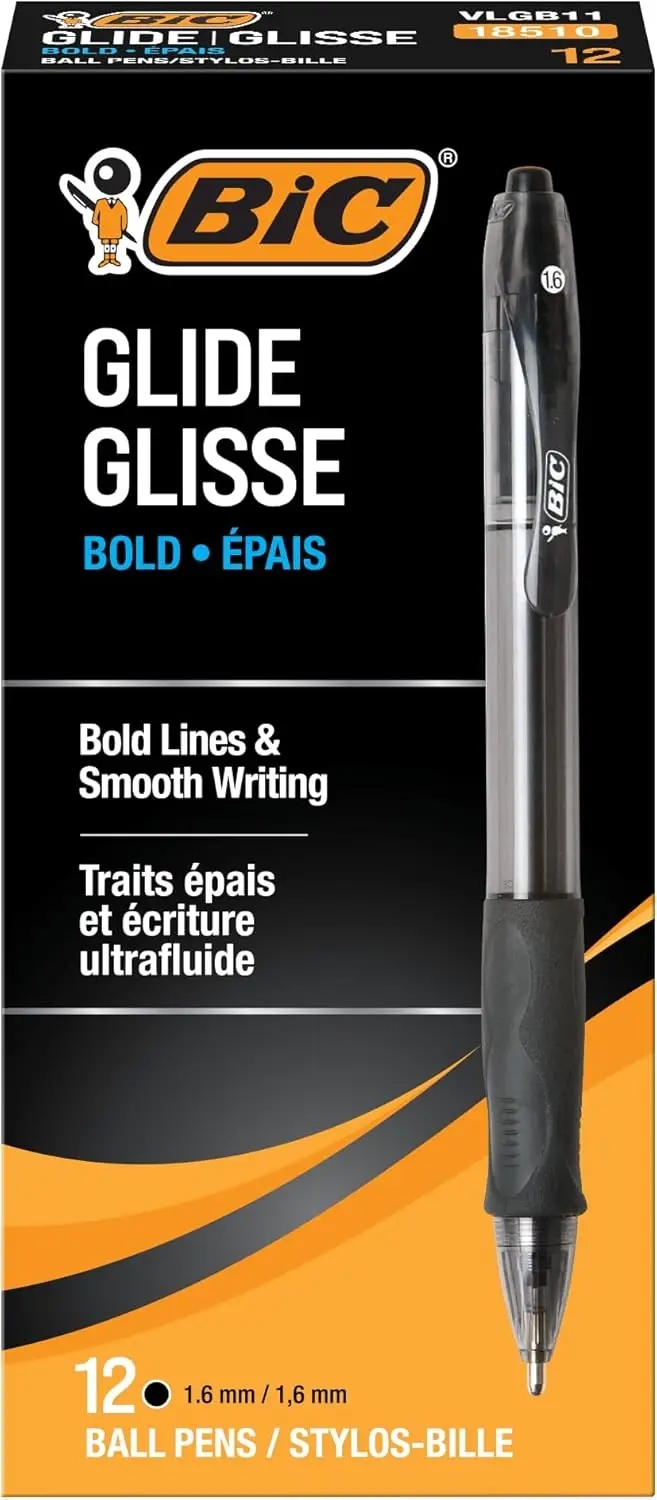

Ballpoint Pens Bold Point 1.6mm Black, 12 Count Retractable Pens with Comfort Grip for Smooth Writing at Work School Home
