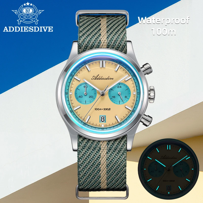 ADDIESDIVE NEW Watches For Men Multifunction Chronograph AR Coating Bubble Mirror Glass Waterproof Diving Quartz Watches AD2542