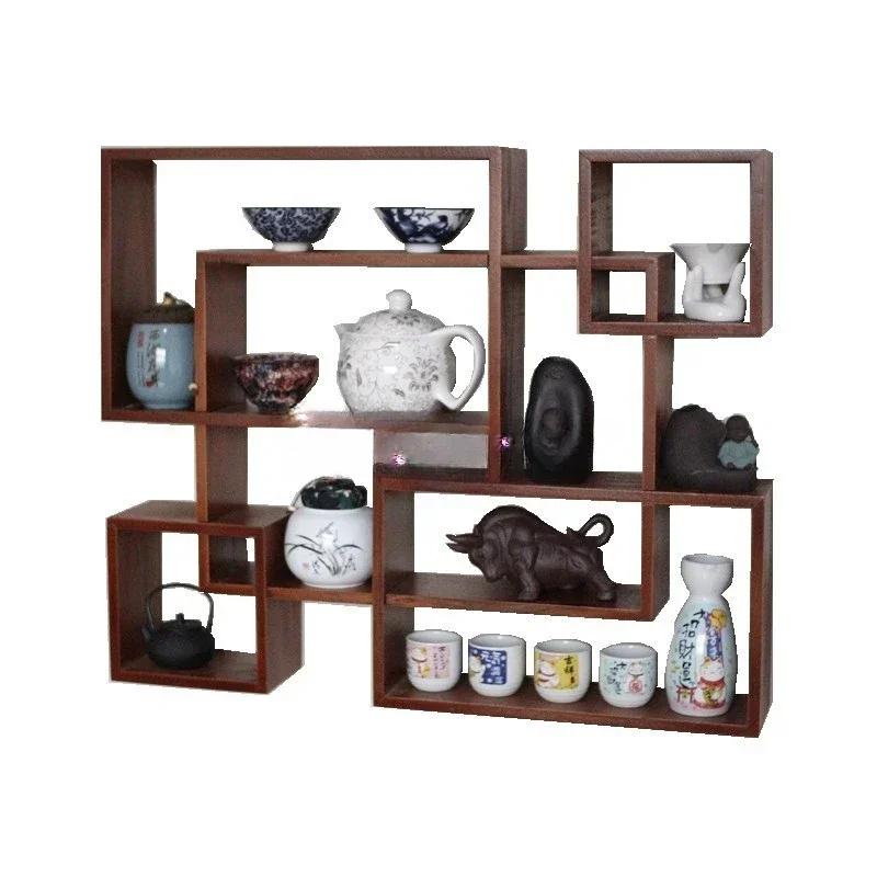 

Solid Wood Wall Display Stand Size Purple Sand Teapot Cup Holder Tea Set Storage Cabinet Rack