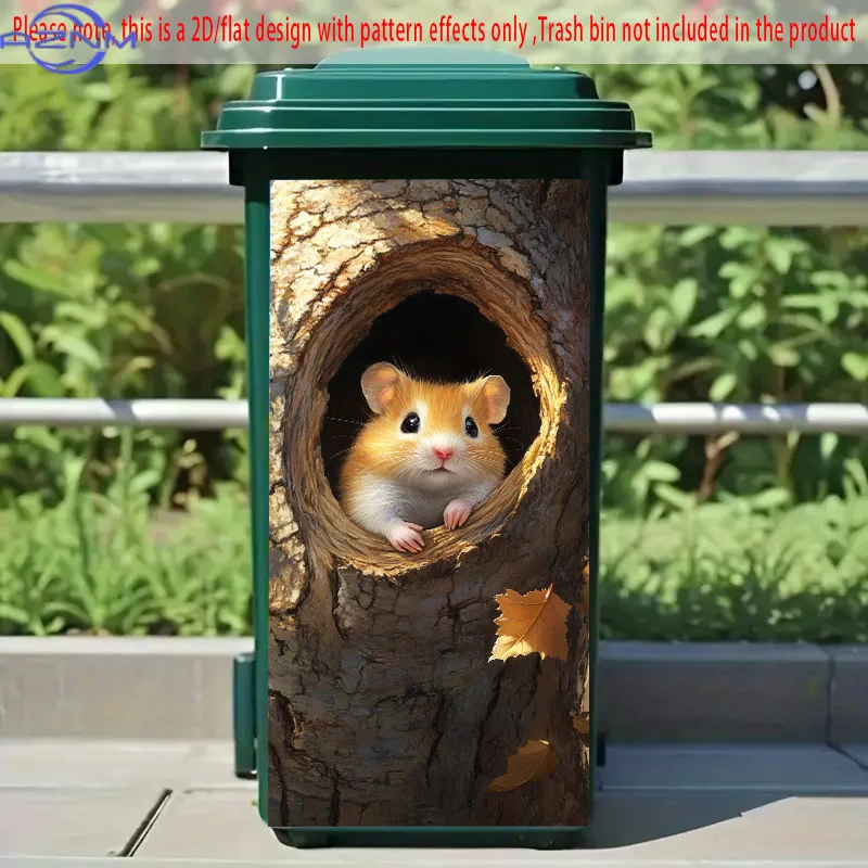 1pc Self-Adhesive Dustbin Sticker - Cute Hamster Peeking from Tree Hollow Design, .01x cm, Durable PVC Decorative Trash Bin De