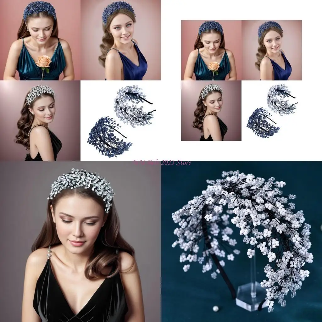 

49ME Bride Wedding Flower Headband Woven Crystal Hairband Music Festival Headpiece