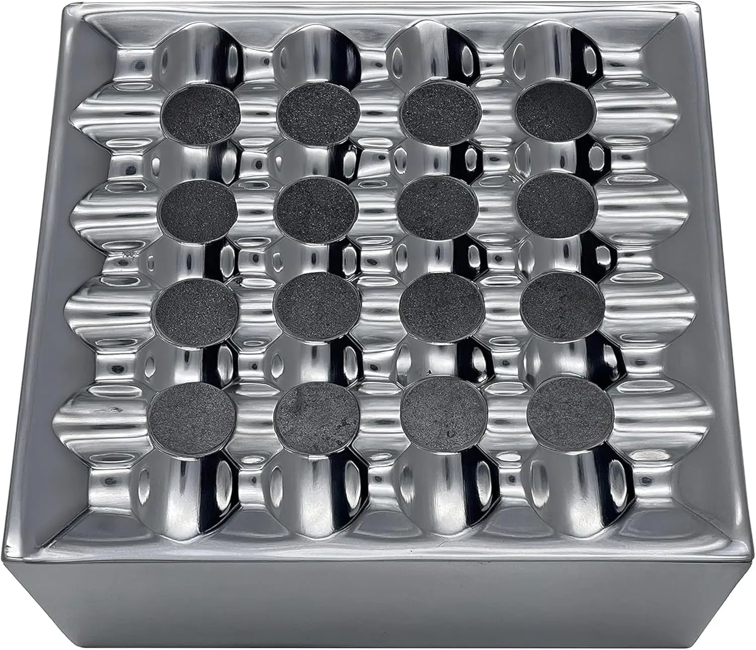 

Silver Square Grid Cigar Ashtray with Removable Lid & Secure Placement, Polished Pewter for Indoor/Outdoor Use