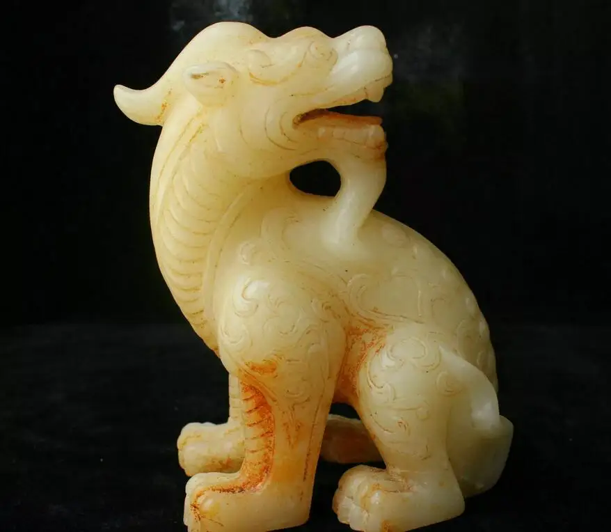 18cm China Natural Old Jade hand carved animal brave troops beast Statue