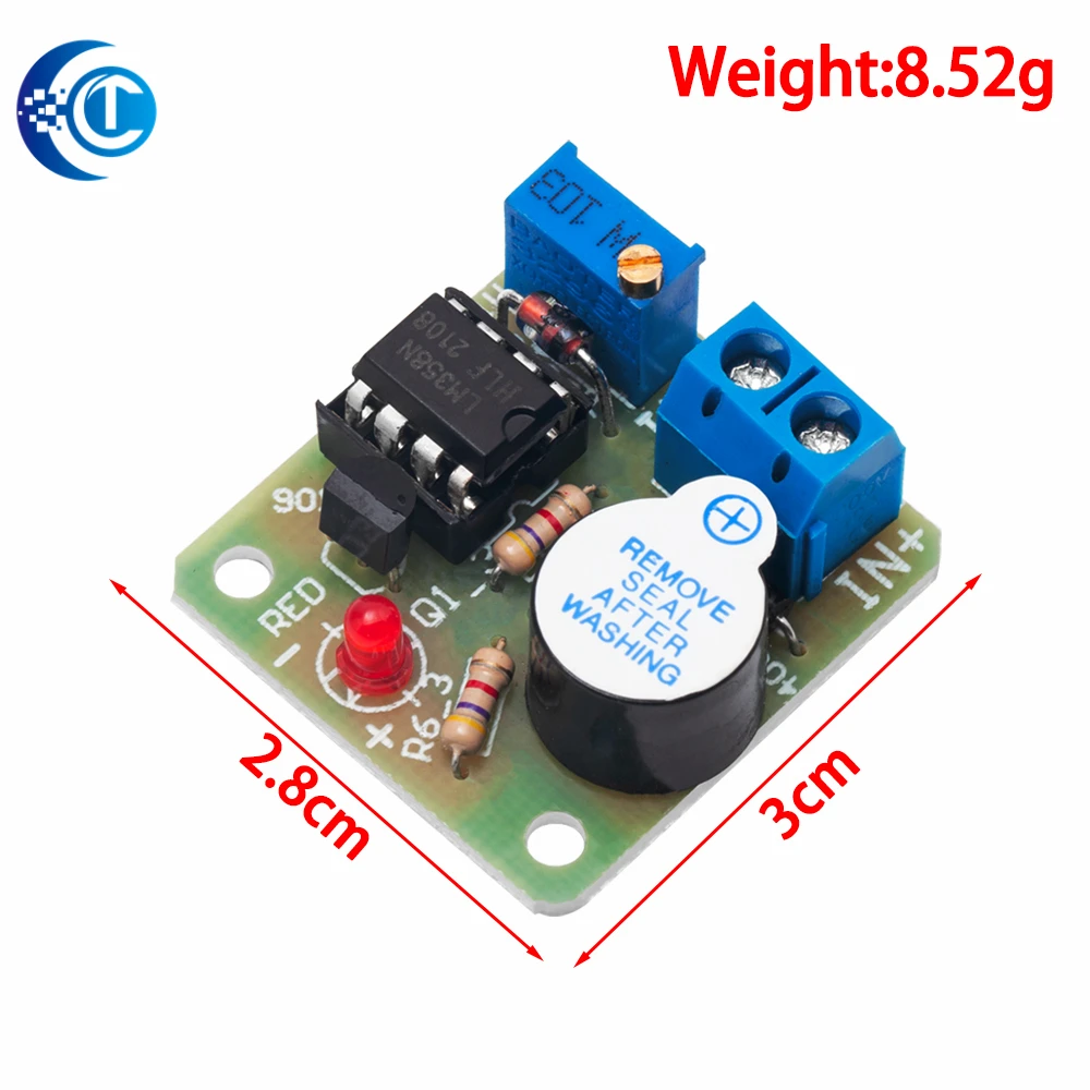 12V LM358 Accumulator Sound-Light Alarm Board:Buzzer-Equipped Over-Discharge Controller Module No Overvoltage Protection