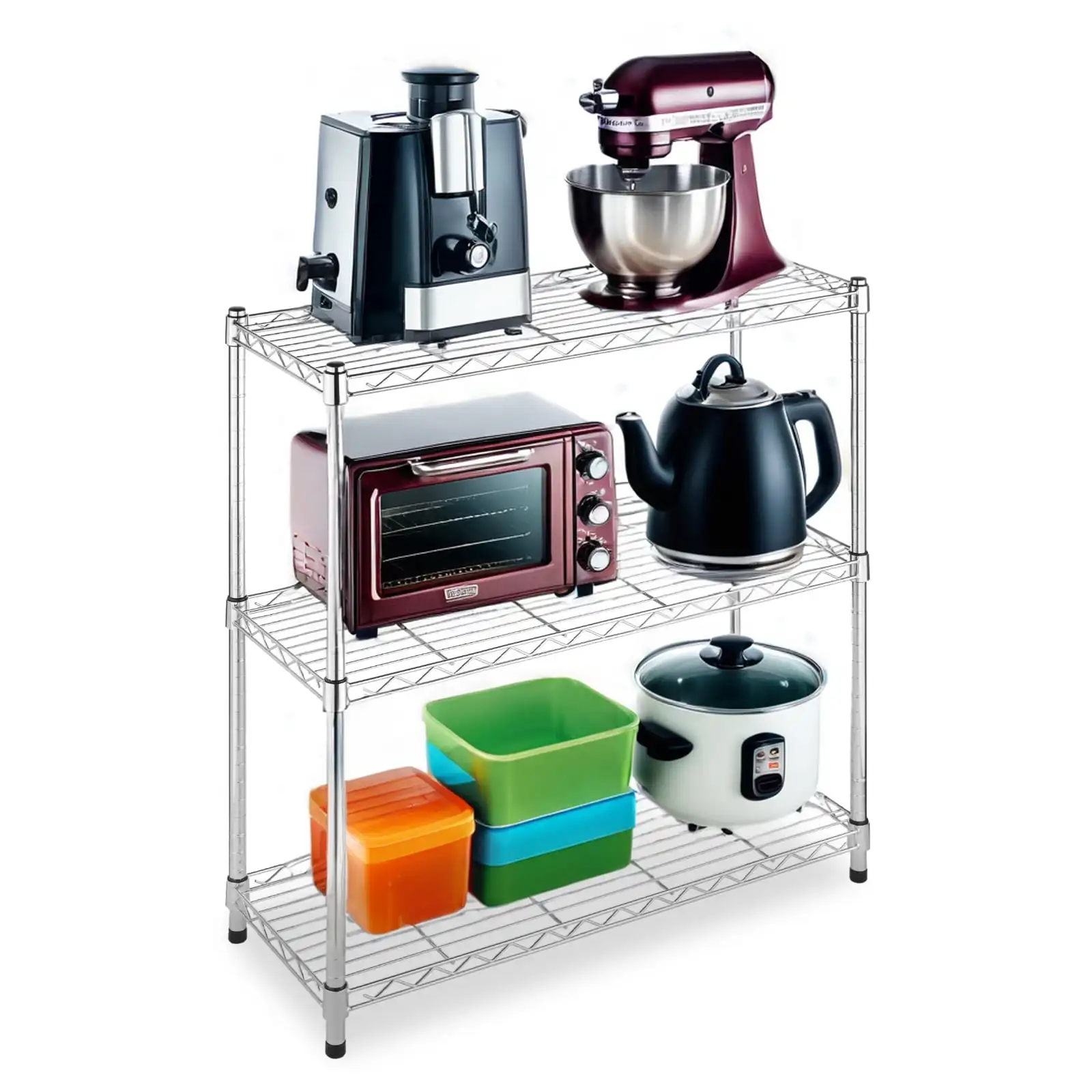 

3 Tier Shelf Wire Shelving Unit Steel Shelf Metal Storage Rack Organizer Shelves, 22" x 14" x 32", Chrome