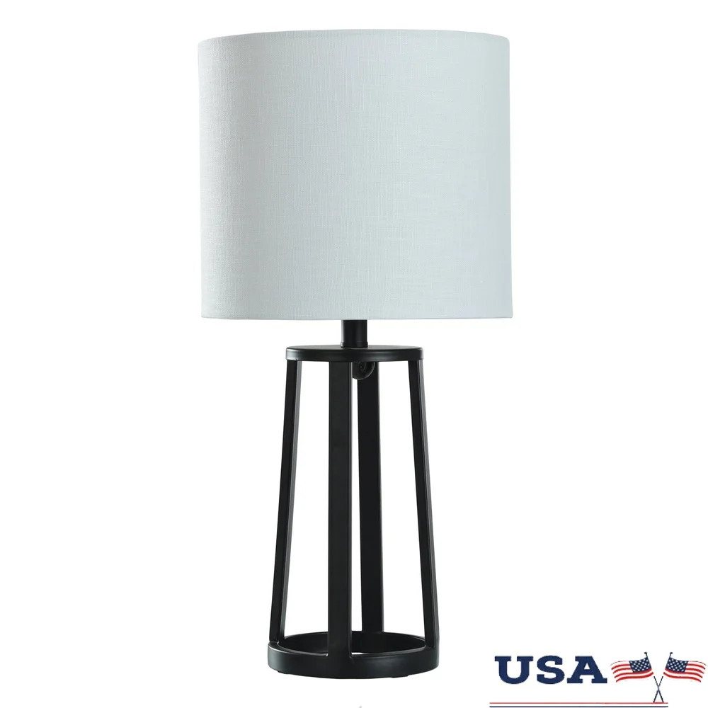 

Modern Matte Black Table Lamp with Classic Drum Shade Ideal Living Room Bedroom Cozy Reading Nook 18 inches Tall 9 inches Wide
