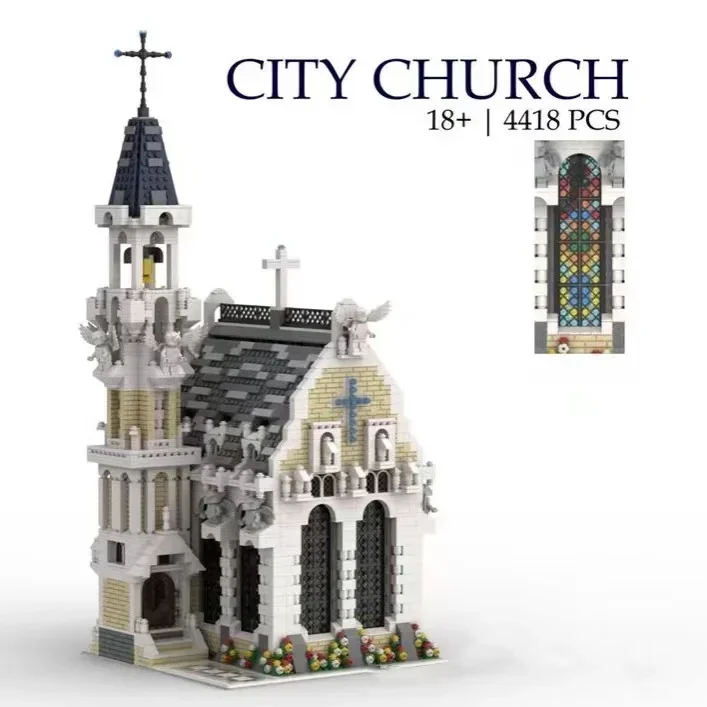 Creative Expert Street Views Medieval City Church Moc Bricks Modular House Model Building Blocks Toys Famous Architecture 033006