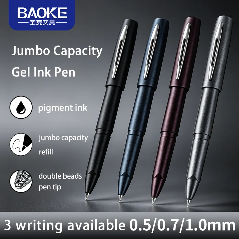 BAOKE High Capacity Gel Ink Pens, 0.5mm/0.7mm/1.0mm Writing, Black Ink Color 4 Barrel Colors, for Office Business & School Use