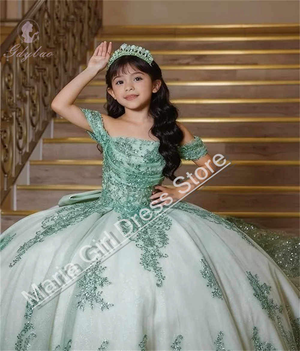 

Enchanted Off-Shoulder Tulle Ball Fluffy Flower Girl Dress With Lace Appliqués Cute Children's Birthday Party Evening Dress