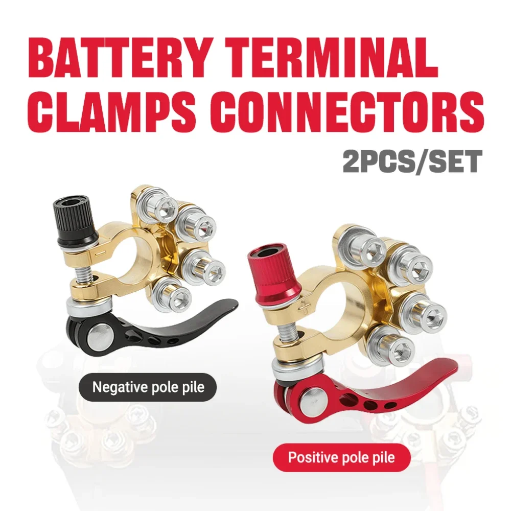 Universal Car Battery Terminal Connectors 2Pcs Set with Quick Release Disconnect 12V Compatible for SAE/JIS Type A Post Vehicles