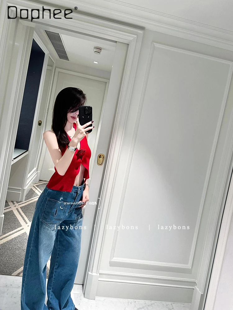 High End Temperament Celebrity Heavy Industry Short Woven Tweed Jacket Three-dimensional Flower Neck Vest Two-piece Set Women