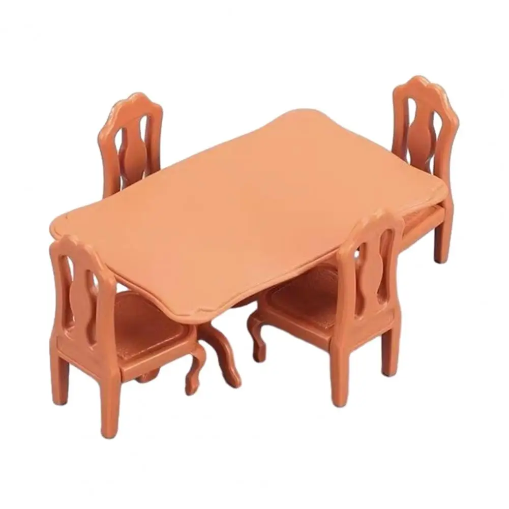 Doll House Miniature Dollhouse Dining Room Furniture Set with Wooden Table Chairs 1/12 Scale Model Accessories for Decor Photo