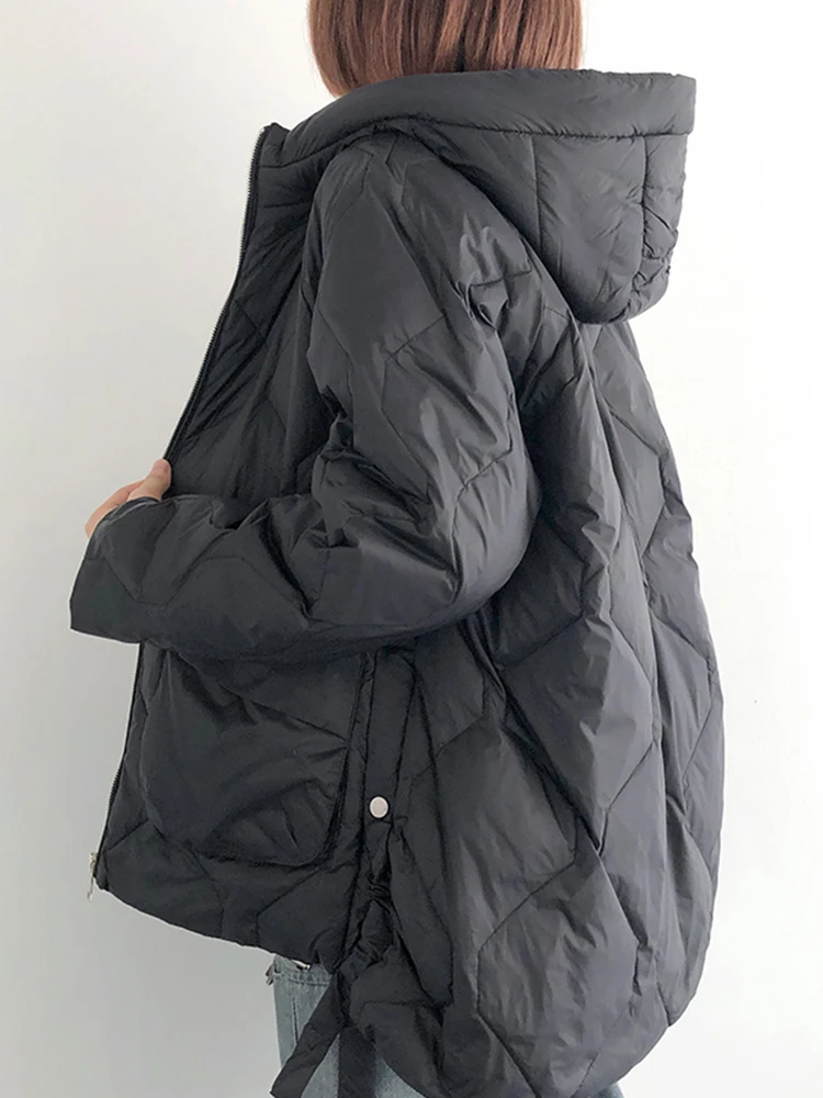 Manteau en duvet de canard pour femme, vêtements d\'extérieur légers pour femme, parka à capuche avec fermeture éclair, monochrome, décontracté, hiver