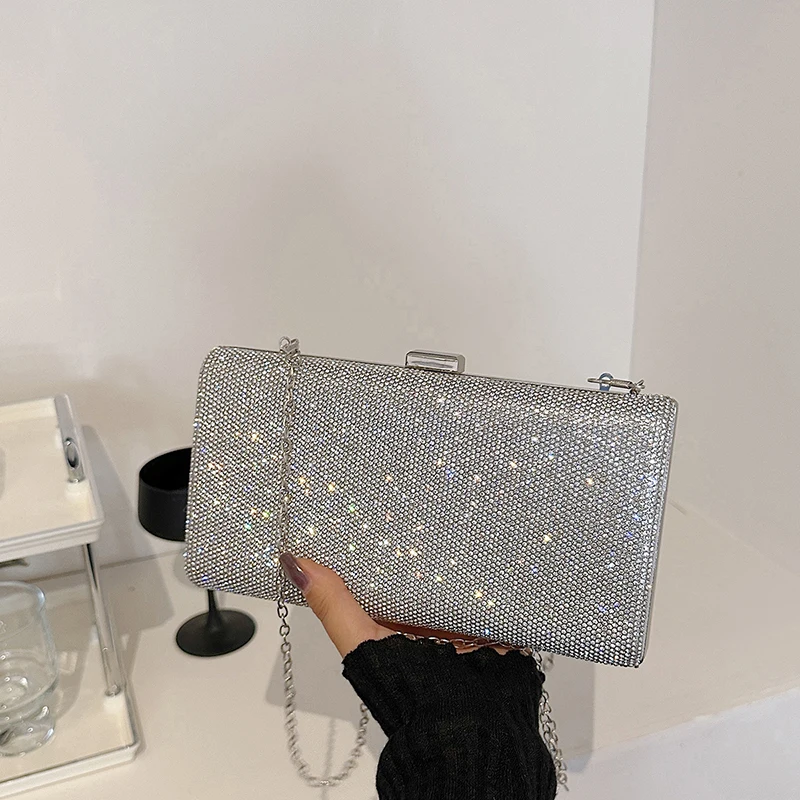 

Luxury Diamonds Women's Bags Sparking Shinying Diamonds Evening Bag Chain Box Pearl Beaded Clutch Bag Party Dress Dinner Handbag
