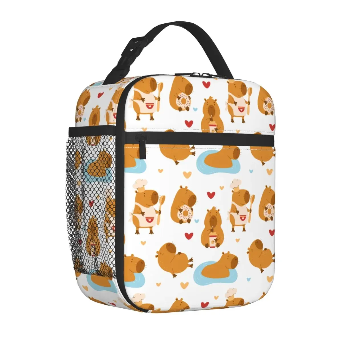 Insulated Lunch Box Cute Capybara Cook Merch Kawaii Capybaras Donut Lunch Container Causal Cooler Thermal Bento Box For Outdoor