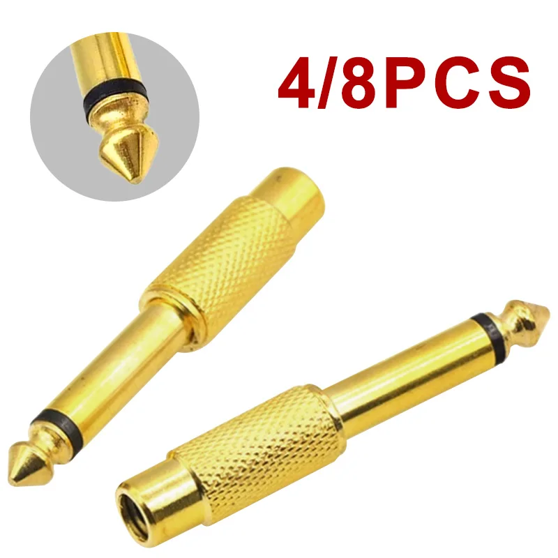 

4/8Pcs Musical Sound Gold-plated RCA to 1/4" Plug Mono TS Interconnect Audio Adapter Conversion Plug for Guitar Aux Cable