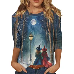 3/4 Sleeve Shirts For Women Cute 2024 Summer Halloween Print Graphic Tees Blouses Casual Plus Size Basic Tops Pullover S-5xl