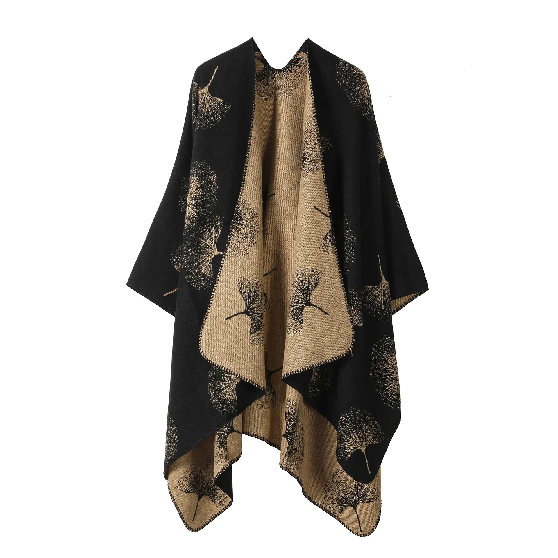 Poncho Vintage Double Sided Split Shawl Four Seasons Wearable Women's Imitation Cashmere Tassel Cape Cardigan Lady Outwear Coat