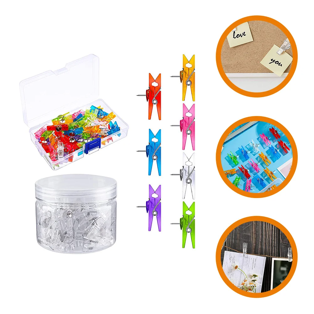 

2 Boxes Clip Nail Thumbtack Decoration Clips Clothespins for Classroom Household Decorate Small Photo Tiny Pushpin Pp