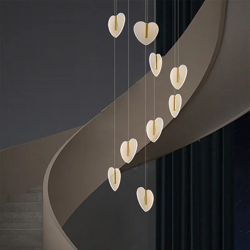 Imagem -02 - Acrílico Amor Lustre para Escadaria Longo Interior Led Pendurado Lâmpada Luminária Moderna Luxo Cristal Grande Ouro Sala de Estar