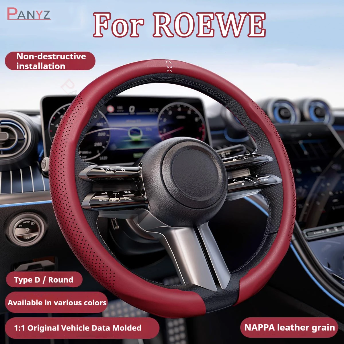 Para Roewe 360 RX8 Marvel X 550S 750 RX5 MAX W5 Funda de cuero de napa para volante de coche accesorios transpirables y antideslizantes