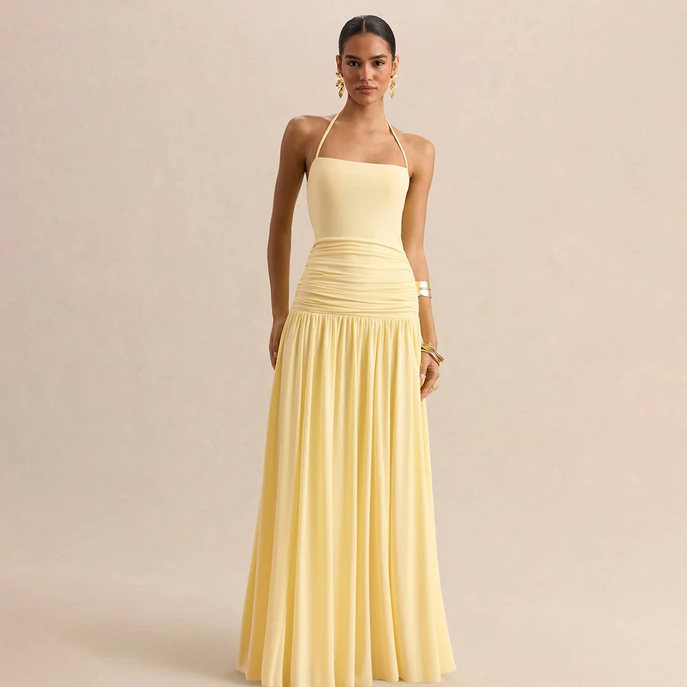 206 Europäisch-amerikanisches, sexy, modernes Sommerkleid für Damen, lässig, schmal geschnitten, einfarbig, High-Street-Bodycon-Trägerkleid, langes Kleid
