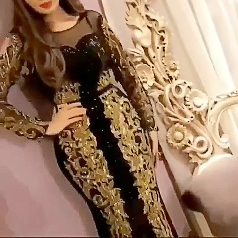 Elegant Women Gilded Bodycon Maxi Dresses Gold Bronzing Black O-neck Wrap Chest High Waist Long Sleeve Sequined Expandable Dress