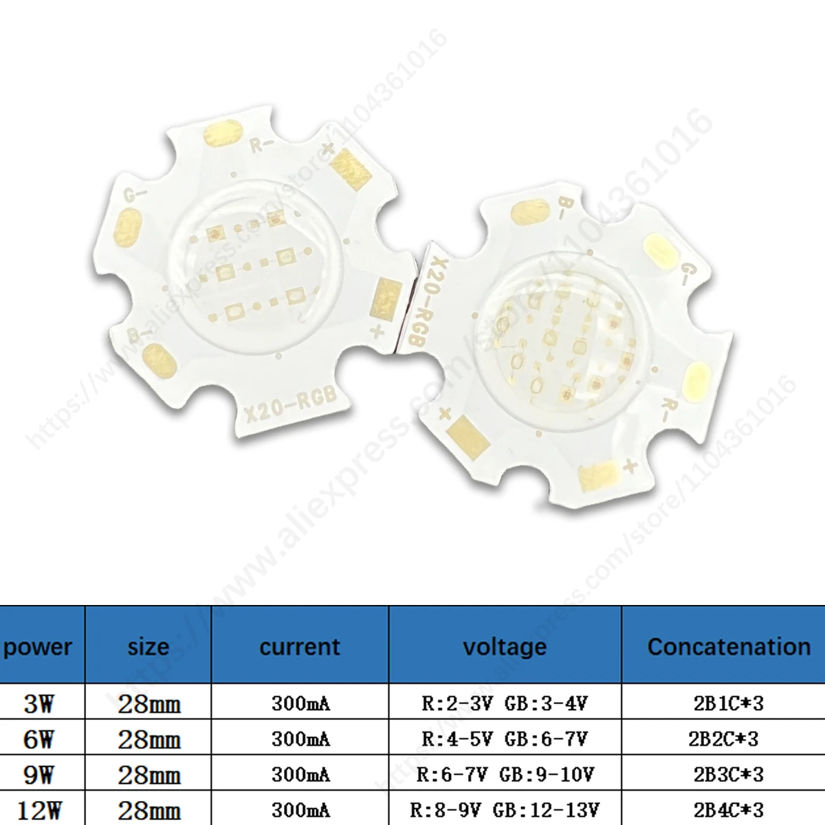 10Pcs LED Chip COB 3W 6W 9W 12W RGB Red light blue light green light Star Board For DIY Bulb Track Light Downlight DIY Light