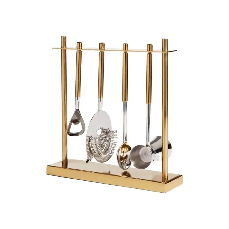

Stainless Steel and Brass Complete Bar Accessory Set Unique Silver and Gold Tabletop Bar Set