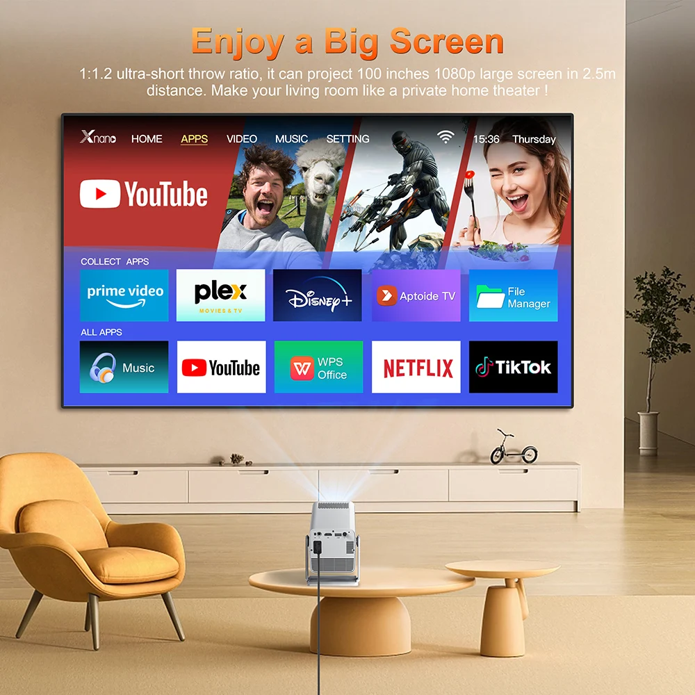 1080P HD Suppor 4k Projectors Smart Voice Remote Control Android Wifi Bluetooth Digital Projector Plus Console Portable Projecto